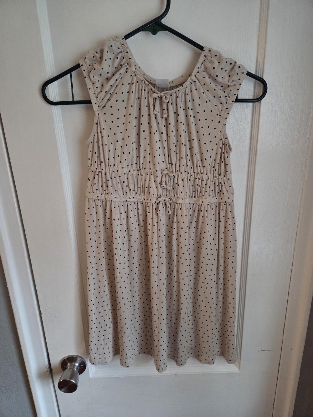 Kids Polka Dot Cream Dress with Tie Detail